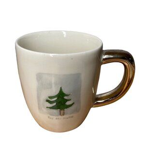 Rae Dunn Holiday Ceramic Mug With Gold Handle & Christmas Tree Design‎